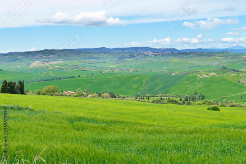 Beautiful spring landscape with hills in Tuscany