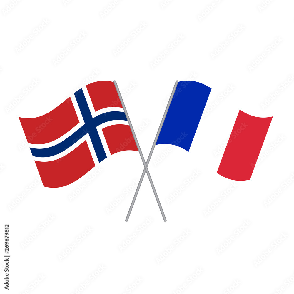French and Norwegian flags vector isolated on white background