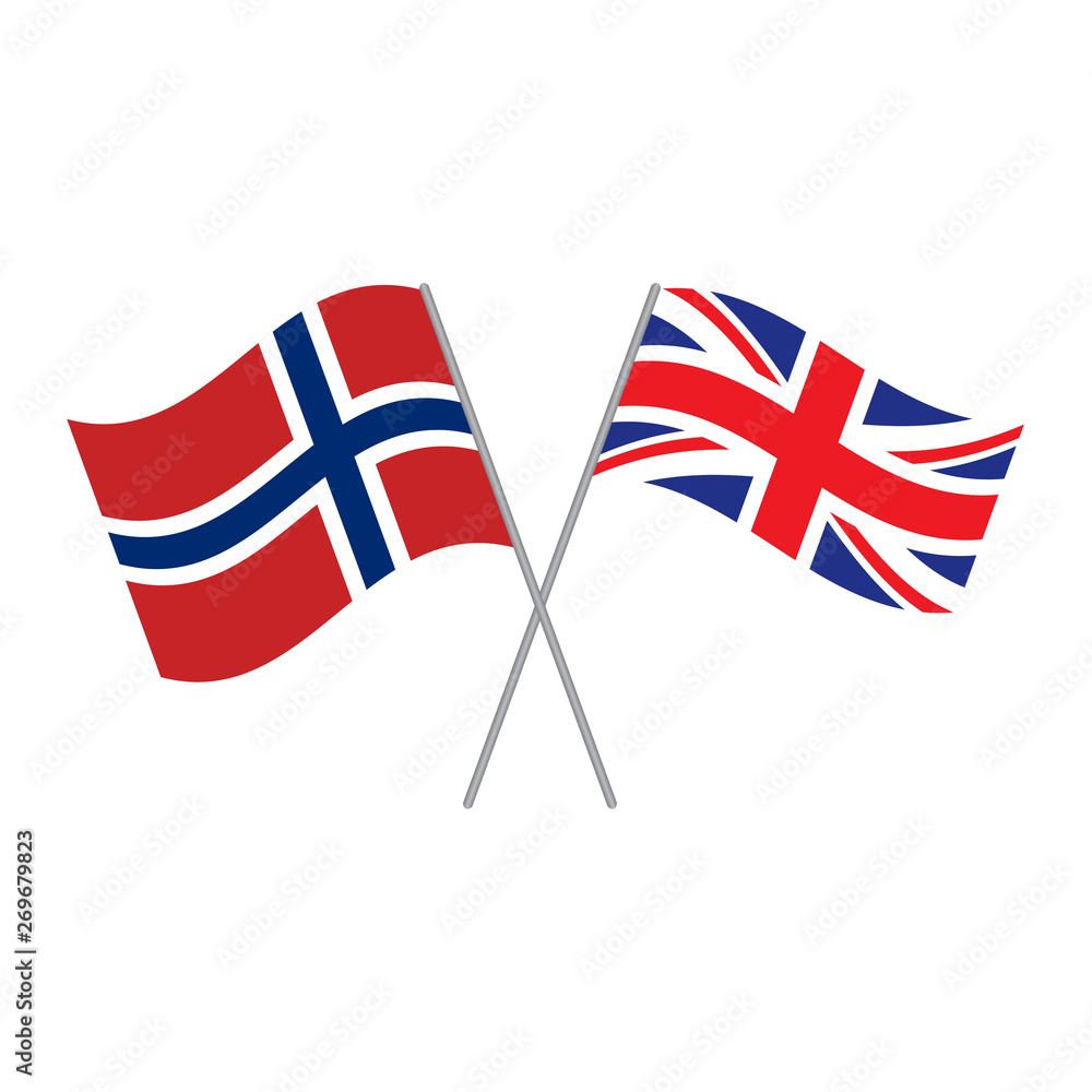 British and Norwegian flags vector isolated on white background