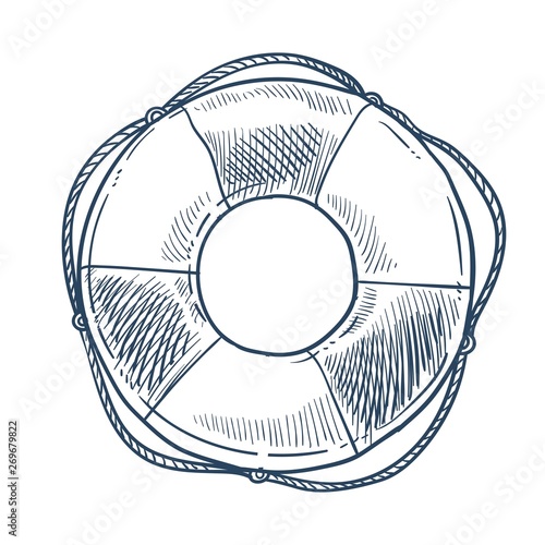 Life buoy isolated marine object inflatable ring sketch