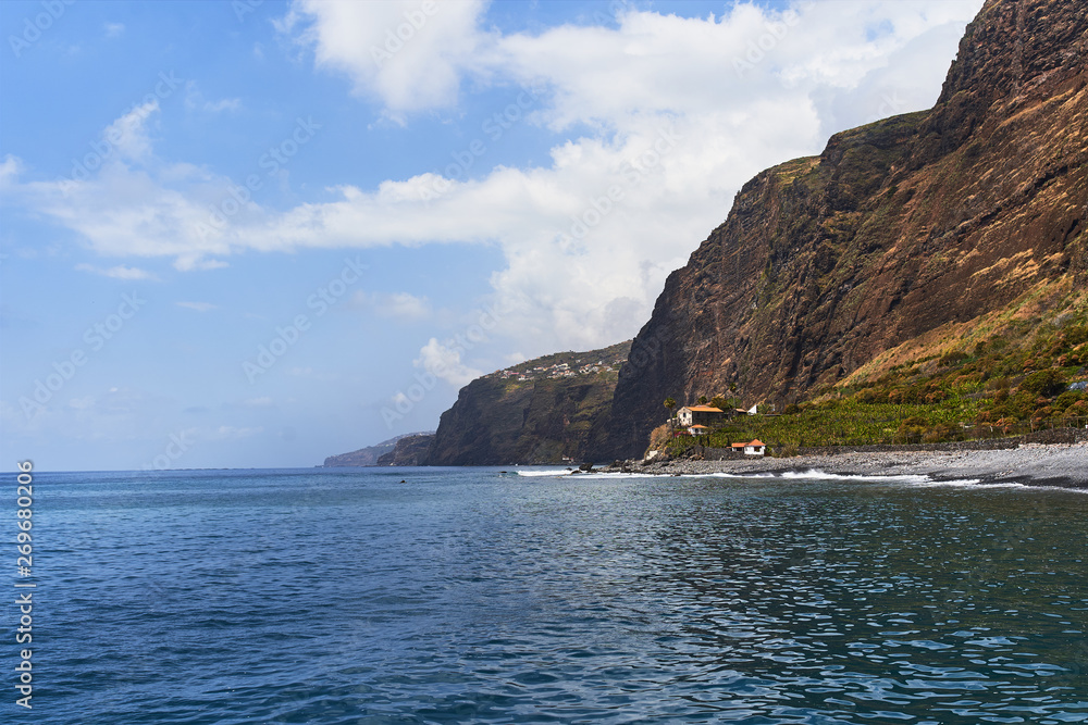 View of a cliff and ocean from  Faja dos Padres, Madeira