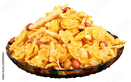 traditional indian spicy and crunchy cornflakes namkeen