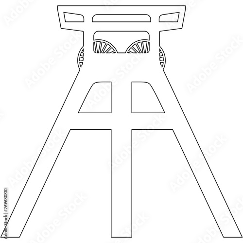 Vector thin line coal mine headframe icon isolated on white background