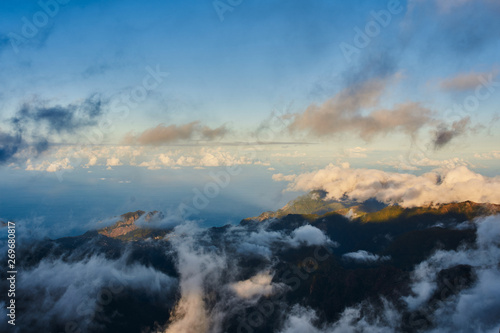 Mountain view from pico de arieiro with mountains  ocean  clouds and blue sky