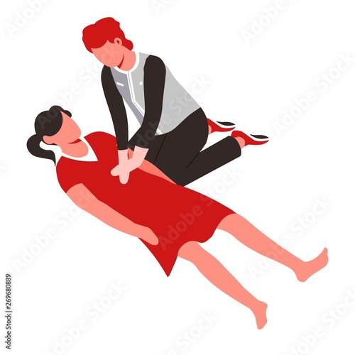 First aid heart massage medical assistance paramedic and patient