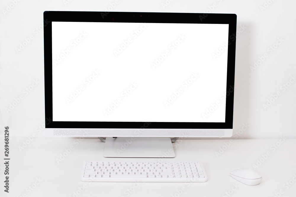 desktop with white-screen computer desktop with white-screen computer