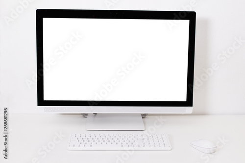 desktop with white-screen computer