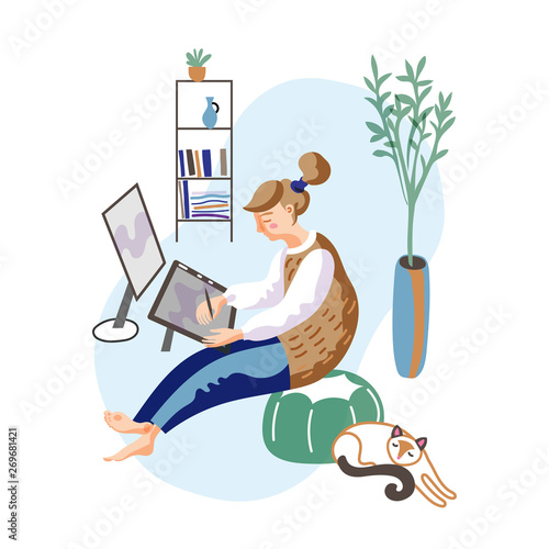 Female freelancer flat vector illustration