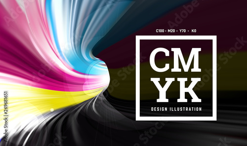CMYK paint in the form of a 3D spiral pipe. Inside view. Vector illustration