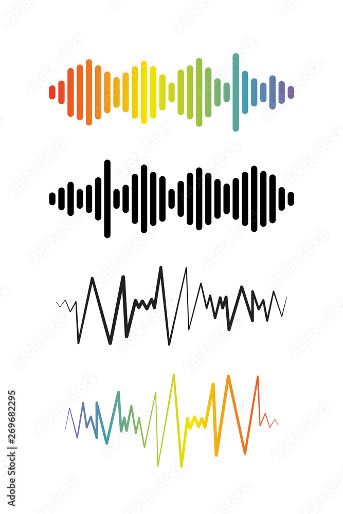 Set of Audio wave logos. Pulse music players collection
