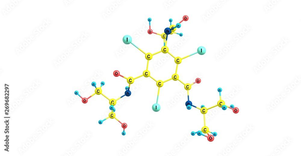 Iopamidol molecular structure isolated on white Iopamidol molecular structure isolated on white