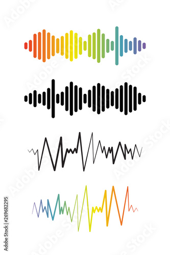 Set of Audio wave logos. Pulse music players collection
