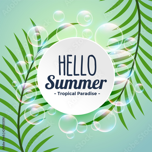 summer tropical background with leaves and bubbles