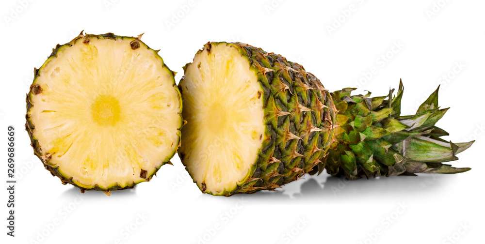 fresh pineapple cut in half on white background fresh pineapple cut in half on white background