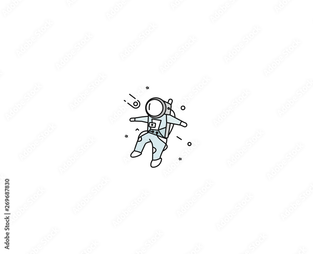 Astronaut falling down in a space Flat Line Art Design Illustration