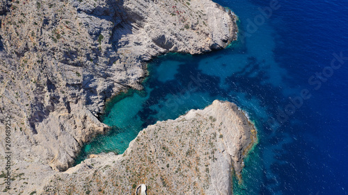 Aerial drone photo of amazing spring landscape of picturesque island of Folegandros, Cyclades, Greece