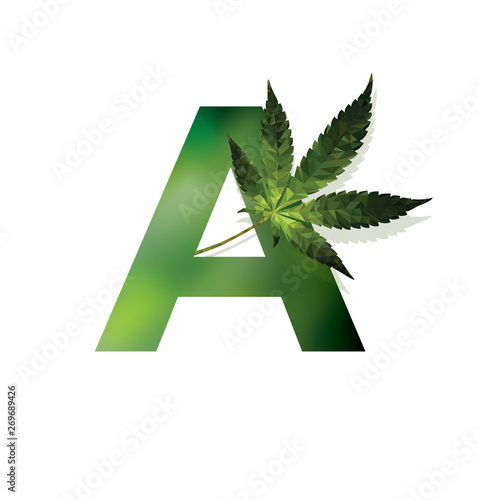 Font letter A. medical marijuana, cannabis green leaf logo. vector illustration. - Vector