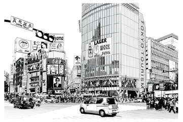 Poster Art Studio Shibuya Kreuzung in Tokio bei Nacht  © Isaxar