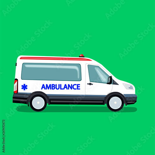Ambulance car. Minivan to transport patients. Vector illustration in flat style.