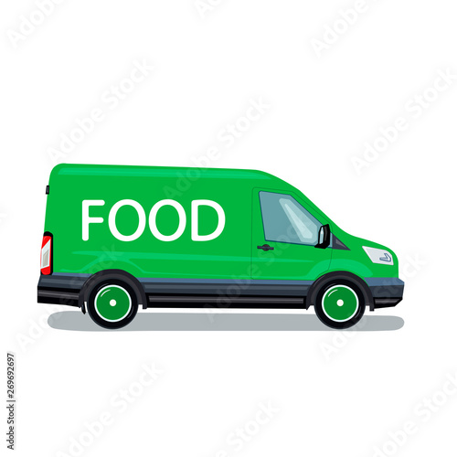 Food delivery truck. Vector illustration in flat style.