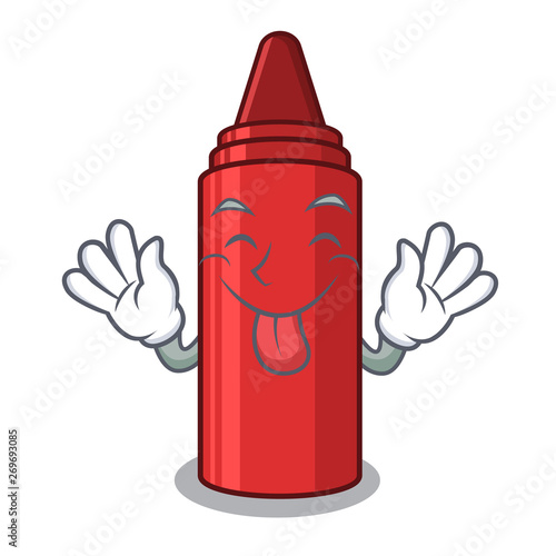 Tongue out red crayon next to cartoon wallet