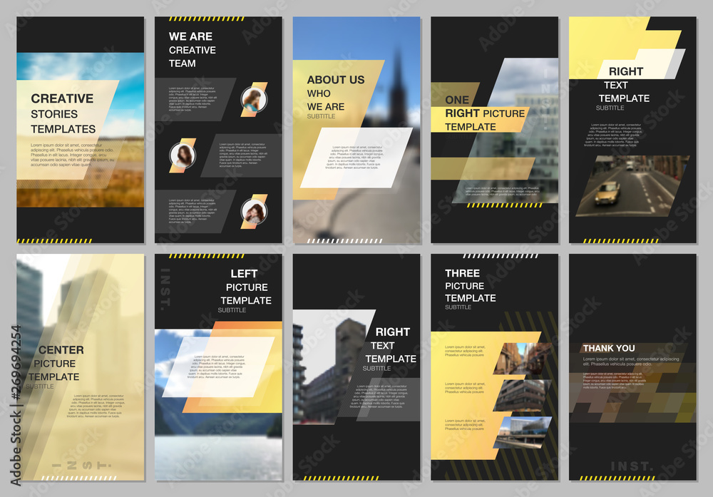 Creative social networks stories design, vertical banner or flyer templates with yellow colorful gradient geometric background. Covers design templates for flyer, leaflet, brochure, presentation