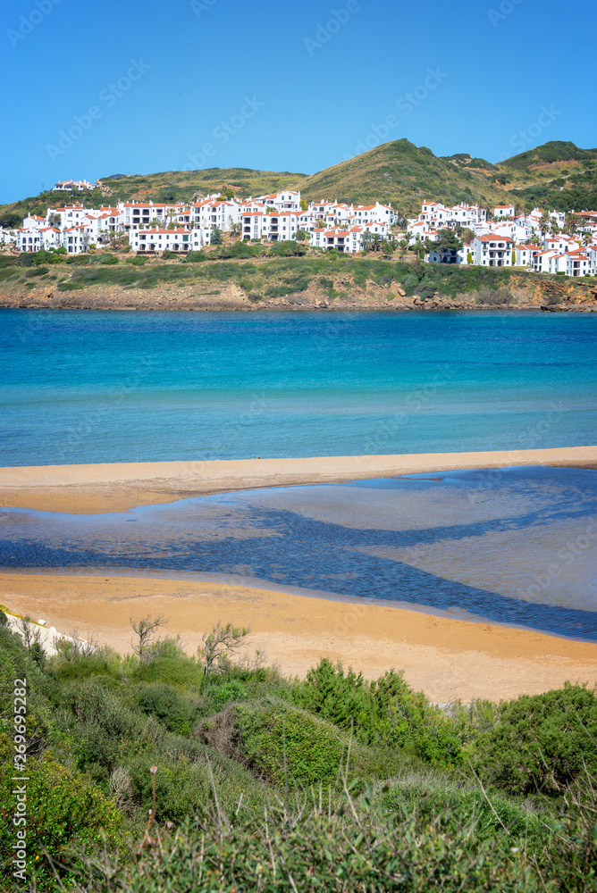 View of Cala Tirant beach in Menorca, Balearic islands, Spain View of Cala Tirant beach in Menorca, Balearic islands, Spain