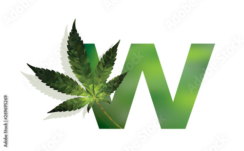 Font letter W. medical marijuana, cannabis green leaf logo. vector illustration. - Vector