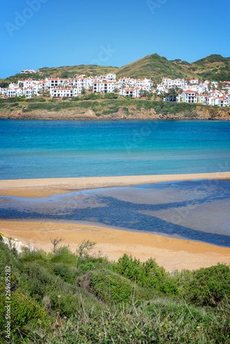 View of Cala Tirant beach in Menorca, Balearic islands, Spain