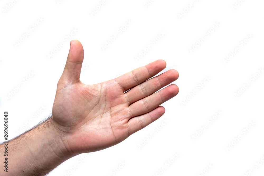 man hand on the white backgrounds, Male hand shows different signs. man hand on the white backgrounds, Male hand shows different signs.