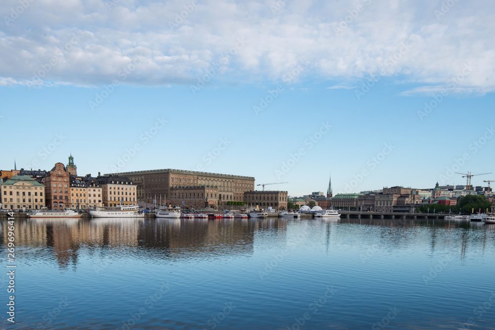 Morning view at the waterfront of Stockholm in late spring