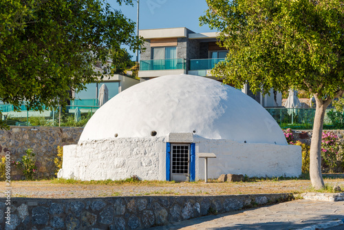 raditional old kumbet, whitewashed Aegean water cistern in Bodrum, Turkey. 