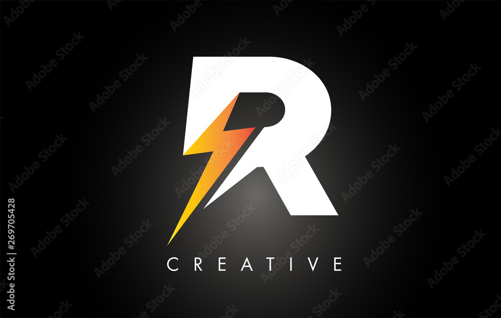 R Letter Logo Design With Lighting Thunder Bolt. Electric Bolt Letter Logo R Letter Logo Design With Lighting Thunder Bolt. Electric Bolt Letter Logo