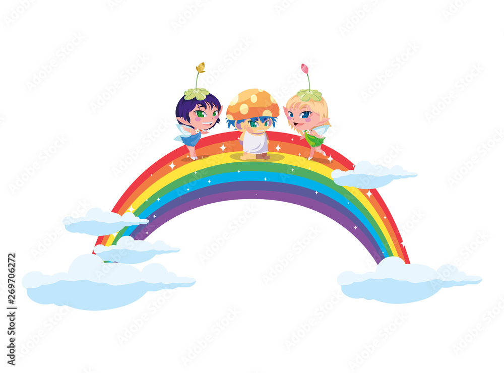 beautiful magic fairies with fungu elf and rainbow beautiful magic fairies with fungu elf and rainbow
