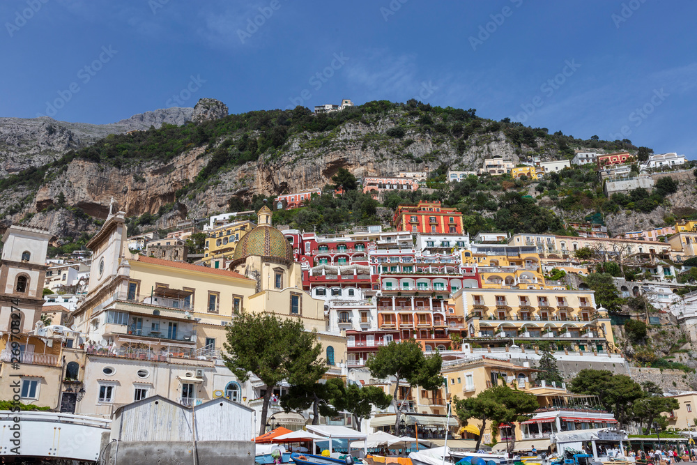 View of Amalfi Coast from a boat.