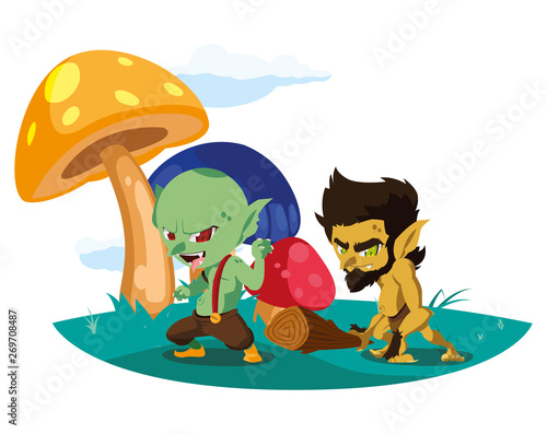 ugly troll with caveman gnome in the camp magic characters