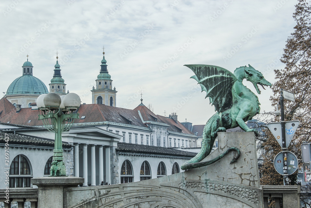 Ljubljana Dragon Bridge statue slovenian architecture