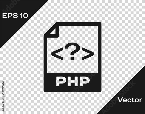 Grey PHP file document icon. Download php button icon isolated on transparent background. PHP file symbol. Vector Illustration