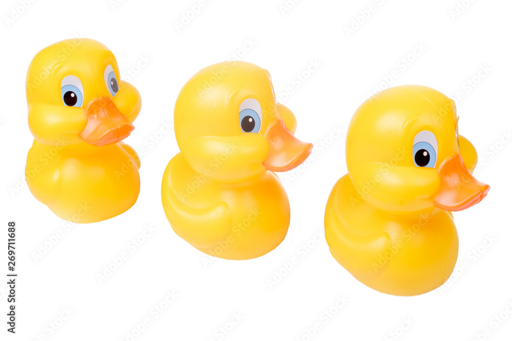Plastic yellow duck toy isolated on white background Plastic yellow duck toy isolated on white background
