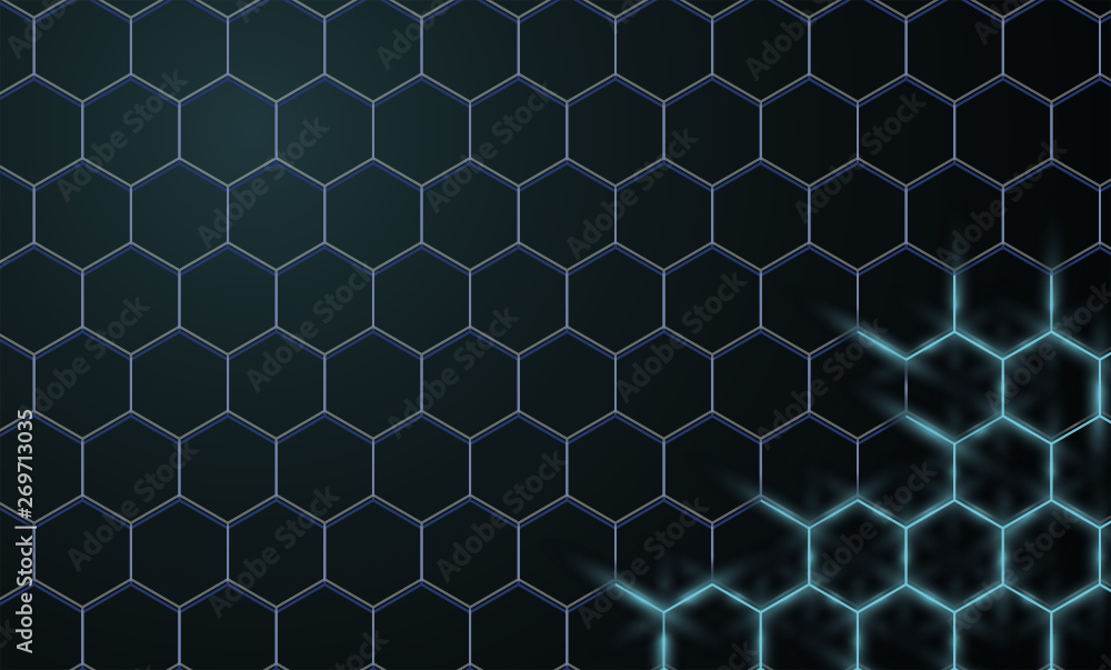 Fototapeta premium Streszczenie żółta strzałka światła na czarno z sześciokątną siatką projekt nowoczesna luksusowa futurystyczna technologia tło wektor ilustracja.