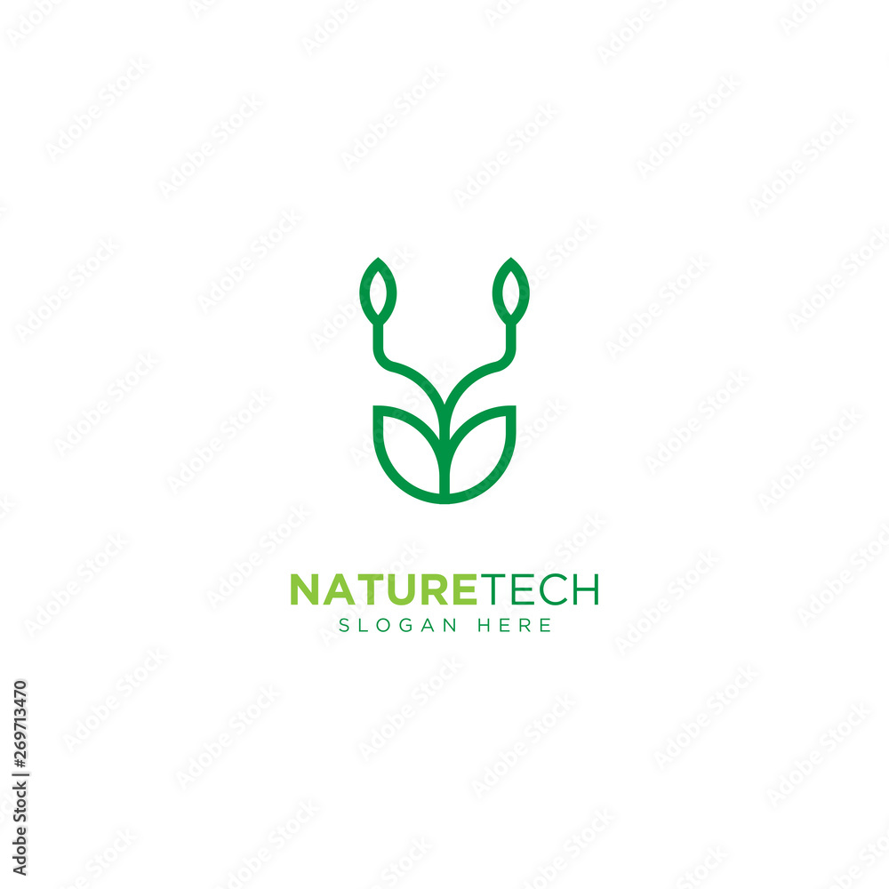 Nature Technology Line Outline Monoline Logo Design Vector Nature Technology Line Outline Monoline Logo Design Vector