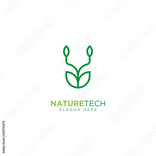 Nature Technology Line Outline Monoline Logo Design Vector