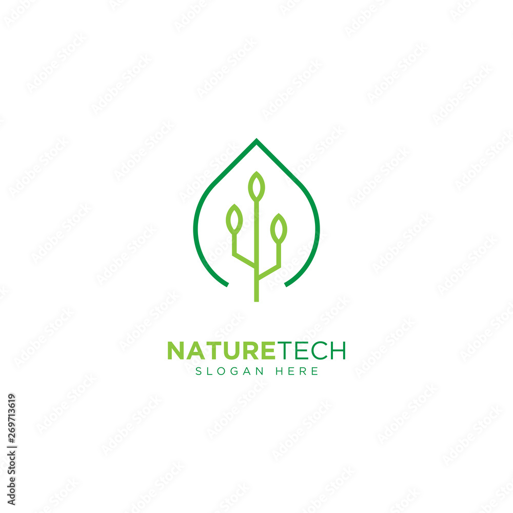 Nature Technology Line Outline Monoline Logo Design Vector Nature Technology Line Outline Monoline Logo Design Vector