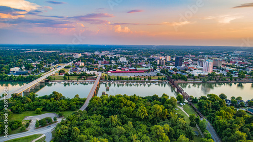 Augusta, Georgia, USA Downtown Skyline Aerial along the Savannah