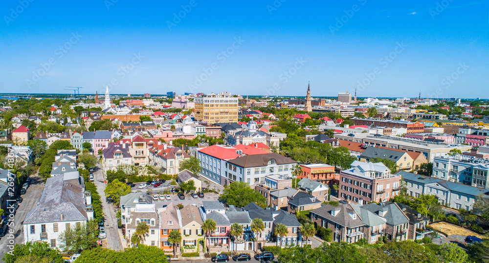 Naklejka premium Śródmieście Charleston South Carolina Skyline Aerial