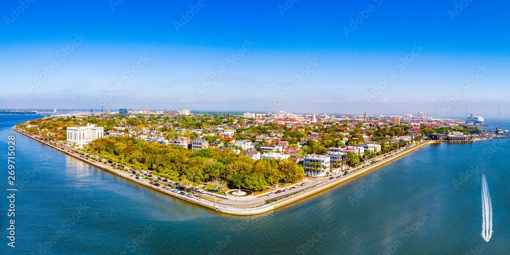 Fototapeta premium Charleston South Carolina Battery Aerial Panorama