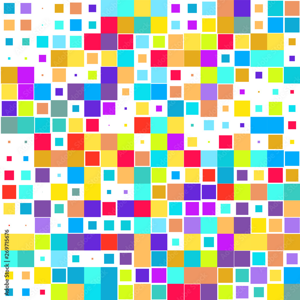 Mosaic of a bright colorful squares on a white background. 