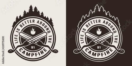 Vintage monochrome camping round logo