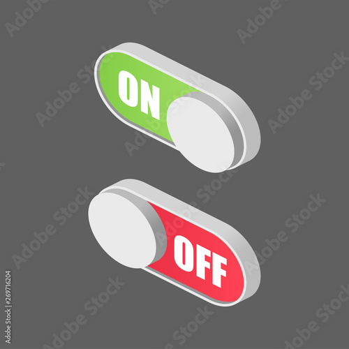 Set switch slider on and off isometric