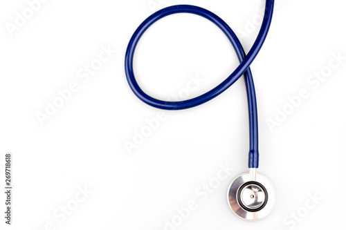 Blue stethoscope with shadow isolated on white background - Image
